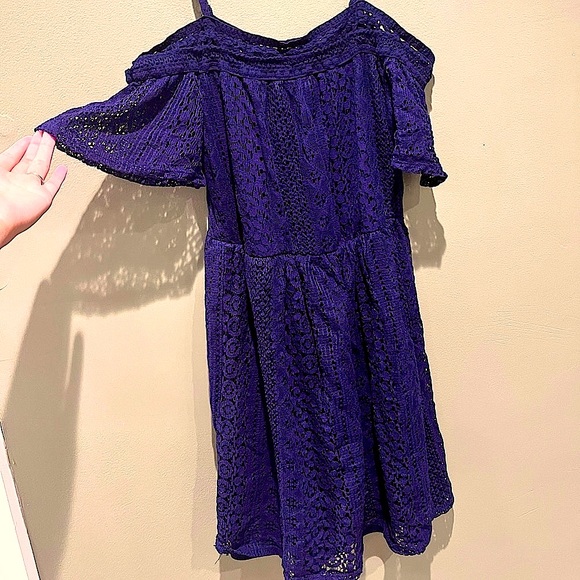 New Boho Navy Blue Floral Lace Cold Shoulder Dress Spring Summer Cute Vacation - Picture 3 of 12
